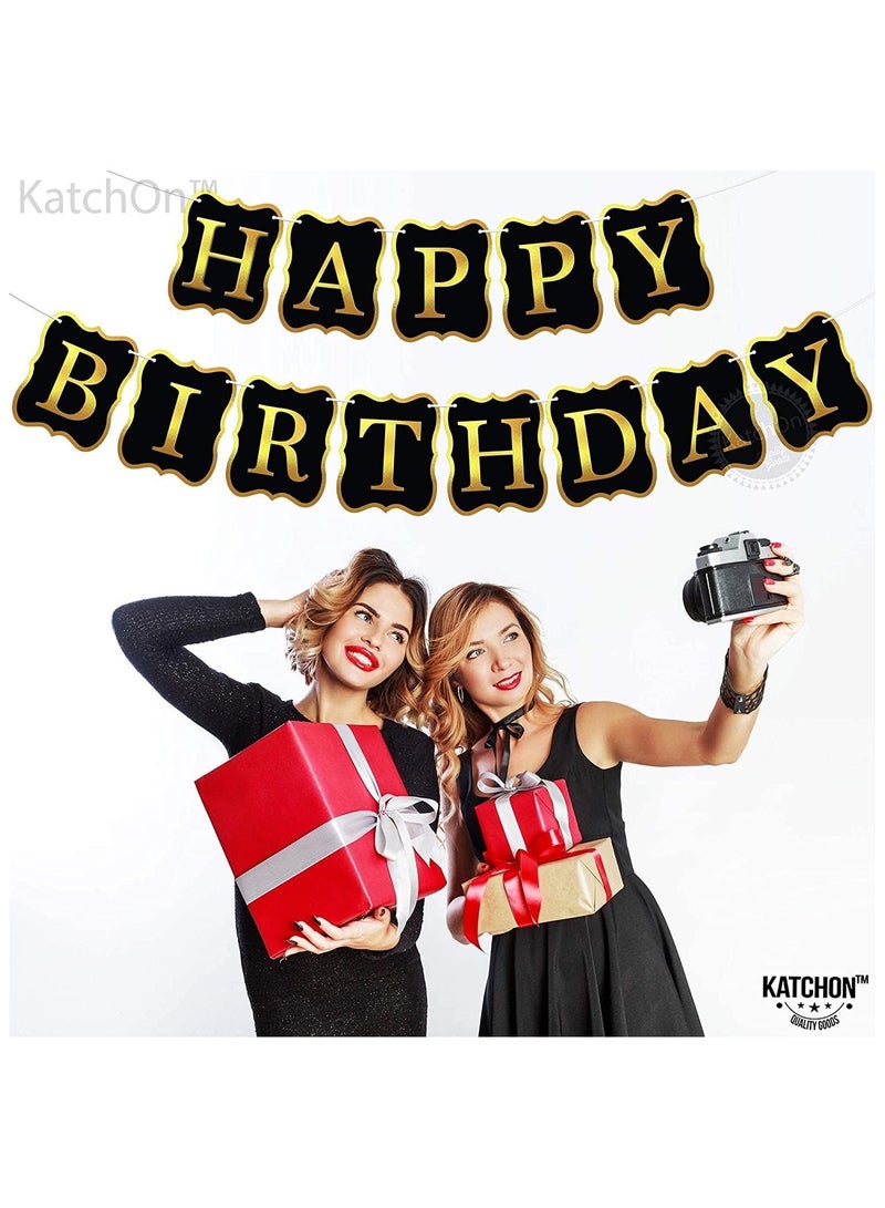 KATCHON Black and Gold Happy Birthday Banner - Large 10 Feet, No DIY | Glitter Foil Black Birthday Banner Bunting | Happy birthday banner for men and women for happy birthday decoration - Image 3